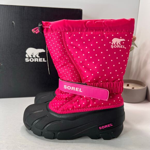 Sorel Flurry Print Adjustable Polka Dots Boots Fuchsia Fizz NC3503-650 Girl's 5 - Picture 3 of 10